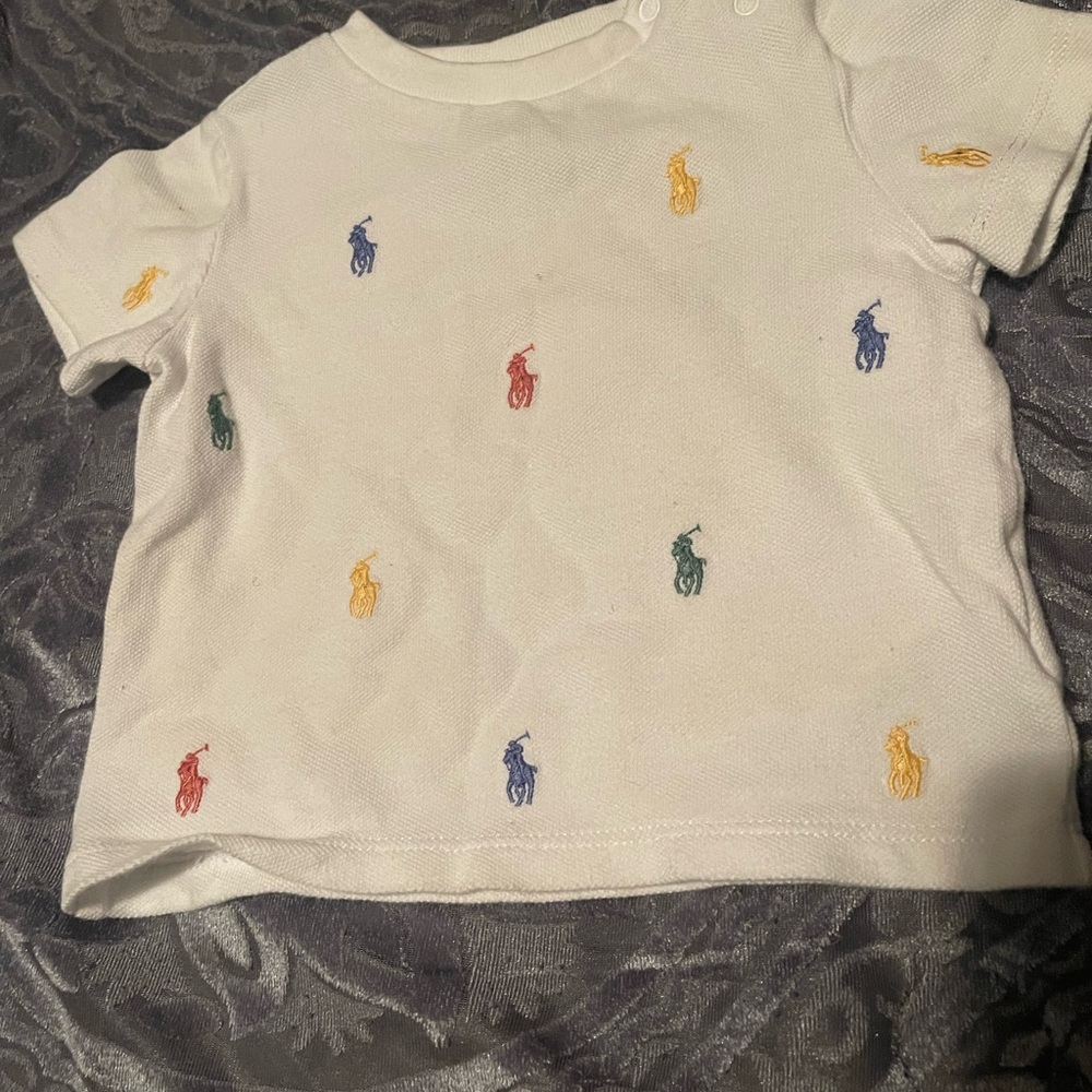 Ralph Lauren White and Red Short Sleeve Tee with Multi-Color Embroidery